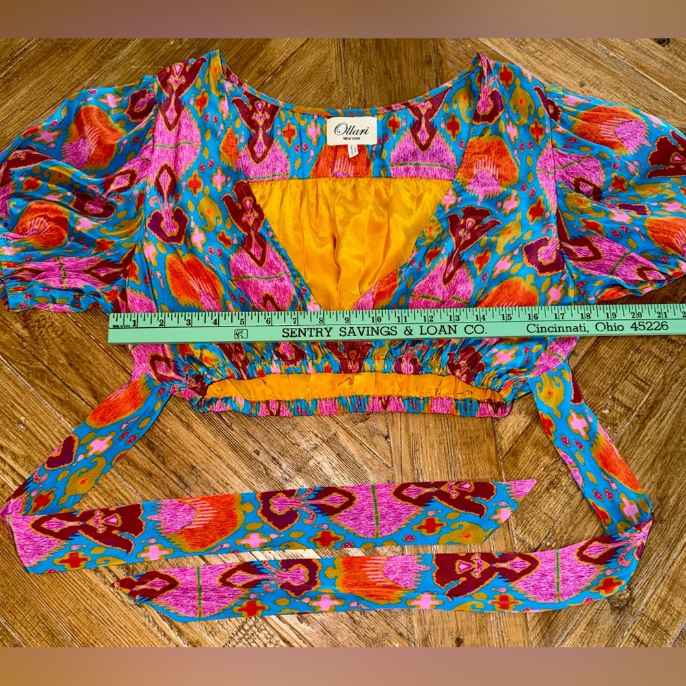 ✨ Anthropologie Ollari New York Ikat Silk-Feel Crop Top & Wide Leg Pant Set - L - Picture 8 of 16
